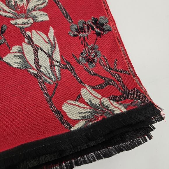 Saachi Scarf Wrap Shawl Red Gray Floral Botanical Reversible Fringe Artsy 75x25 - Picture 2 of 16
